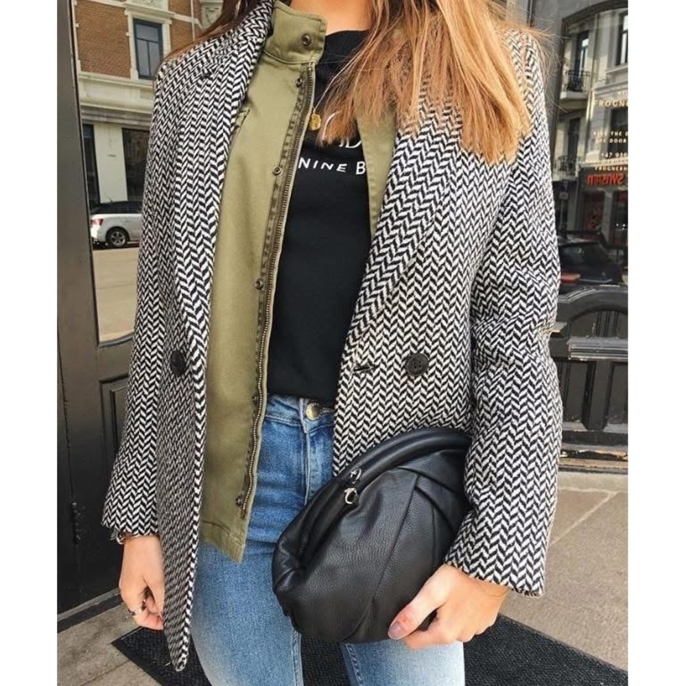 Anine Bing Coat Women's Small Gray Diana 'Fishbone' Wool Peacoat Eyelashed Dress